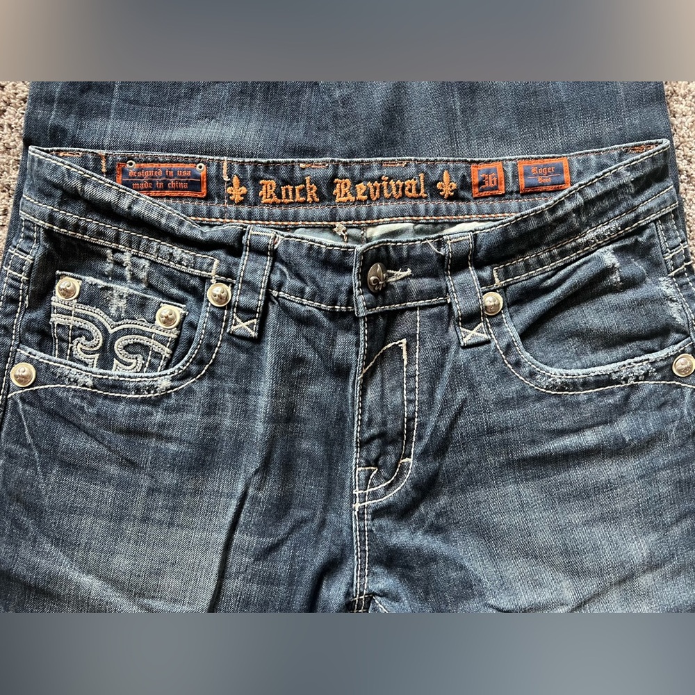 Rock Revival Blue Relaxed Jeans with Vintage Wash